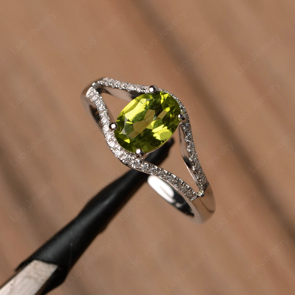 Oval Peridot Ring Split Shank Sterling Silver - LUO Jewelry