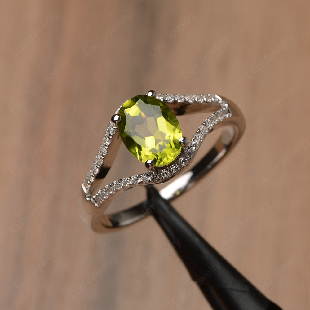 Oval Peridot Ring Split Shank Sterling Silver - LUO Jewelry