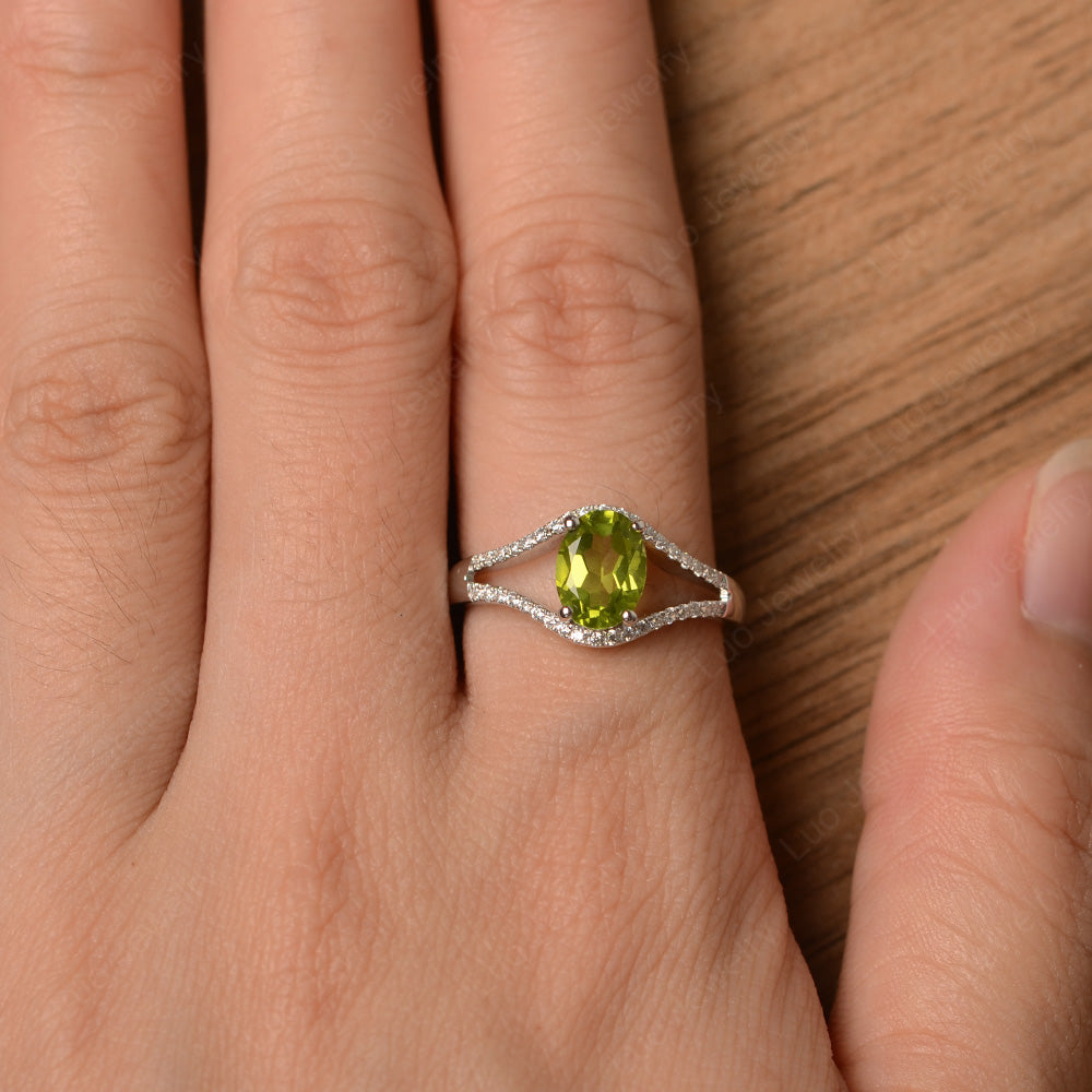 Oval Peridot Ring Split Shank Sterling Silver - LUO Jewelry