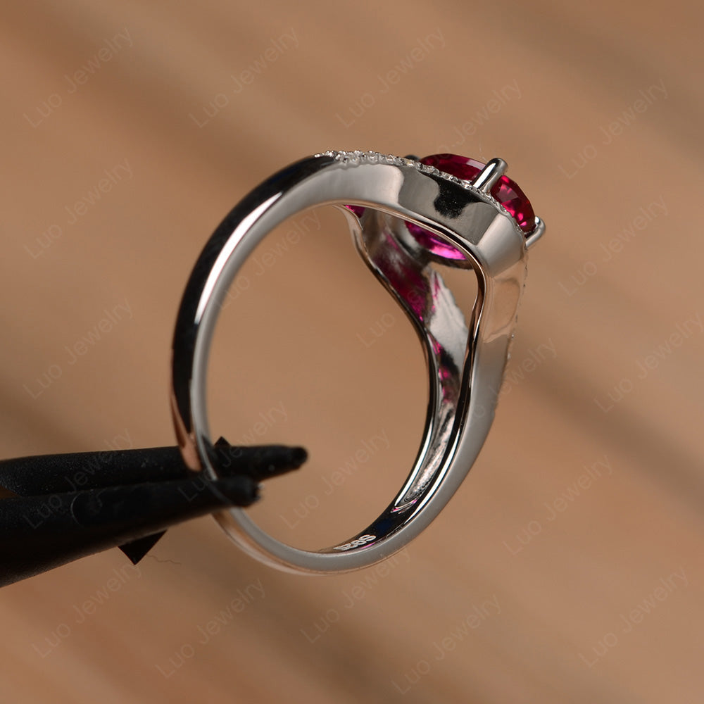 Oval Ruby Ring Split Shank Sterling Silver - LUO Jewelry