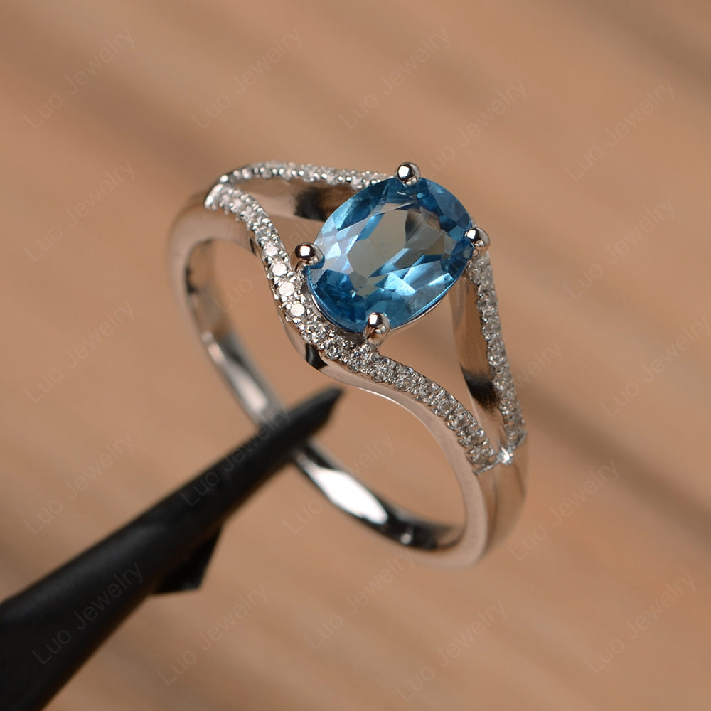 Oval Swiss Blue Topaz Ring Split Shank Sterling Silver - LUO Jewelry