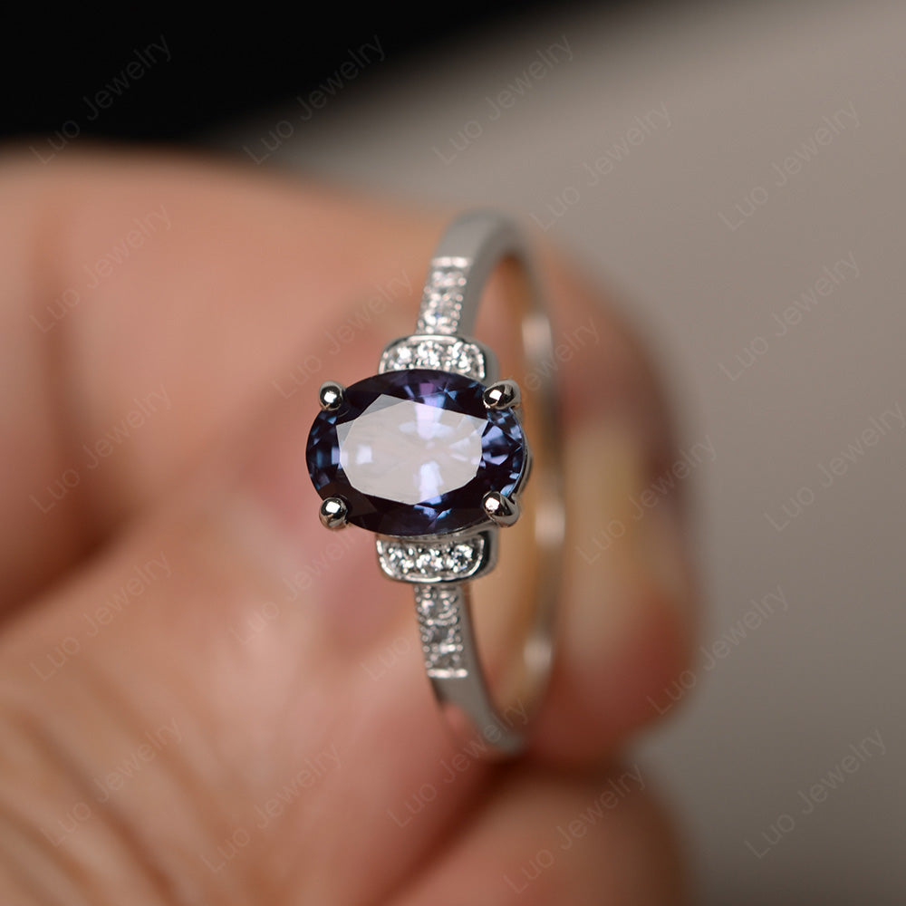 Alexandrite Wedding Ring Oval Engagement Ring - LUO Jewelry