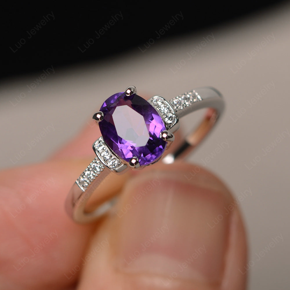 Amethyst Wedding Ring Oval Engagement Ring - LUO Jewelry