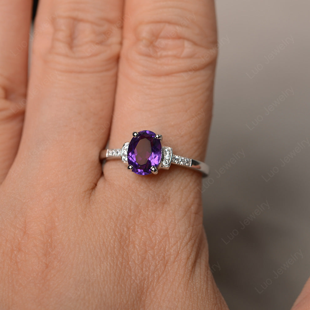 Amethyst Wedding Ring Oval Engagement Ring - LUO Jewelry