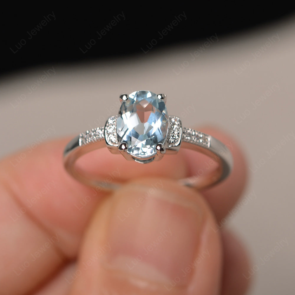 Aquamarine Wedding Ring Oval Engagement Ring - LUO Jewelry