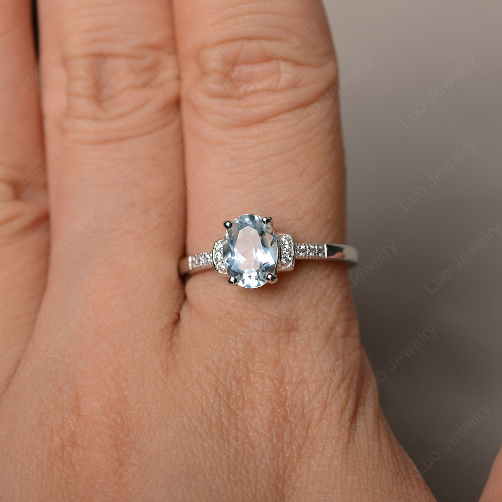 Aquamarine Wedding Ring Oval Engagement Ring - LUO Jewelry