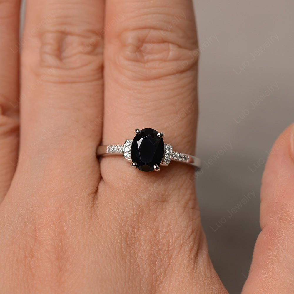 Black Stone Wedding Ring Oval Engagement Ring - LUO Jewelry