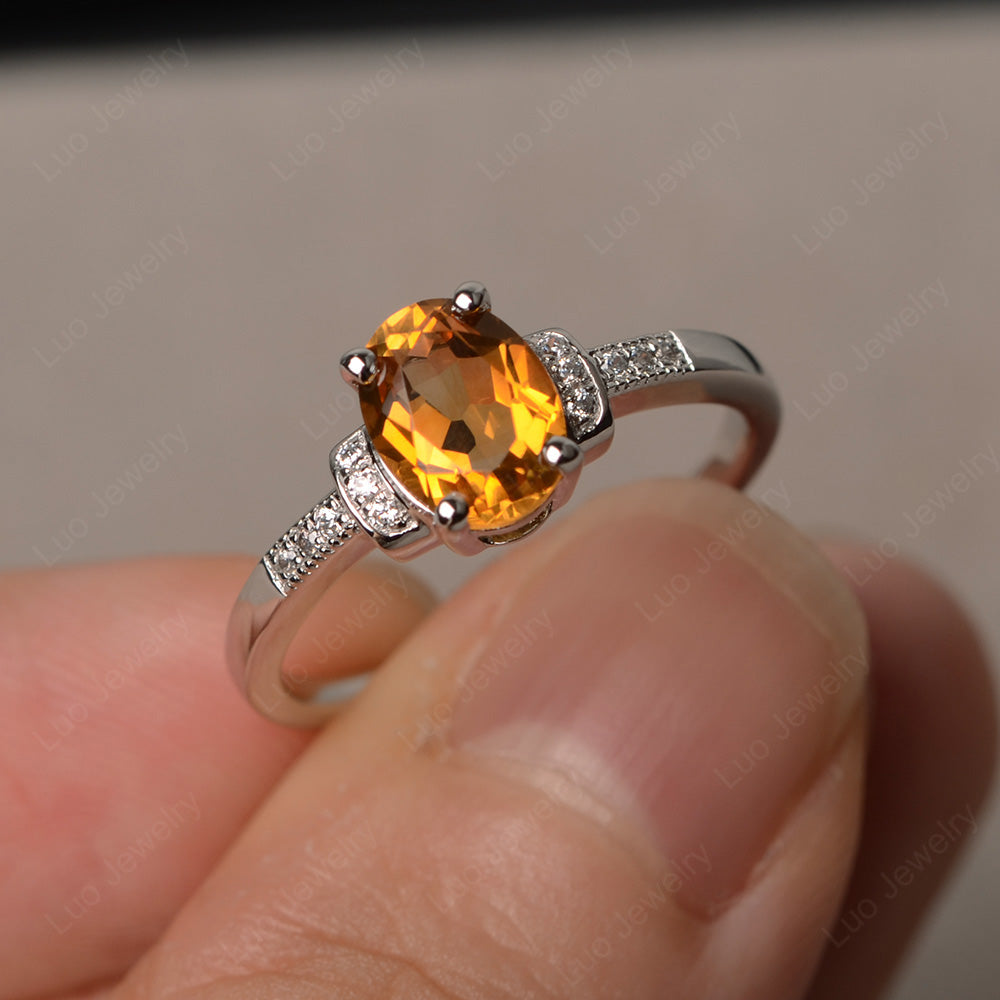 Citrine Wedding Ring Oval Engagement Ring - LUO Jewelry