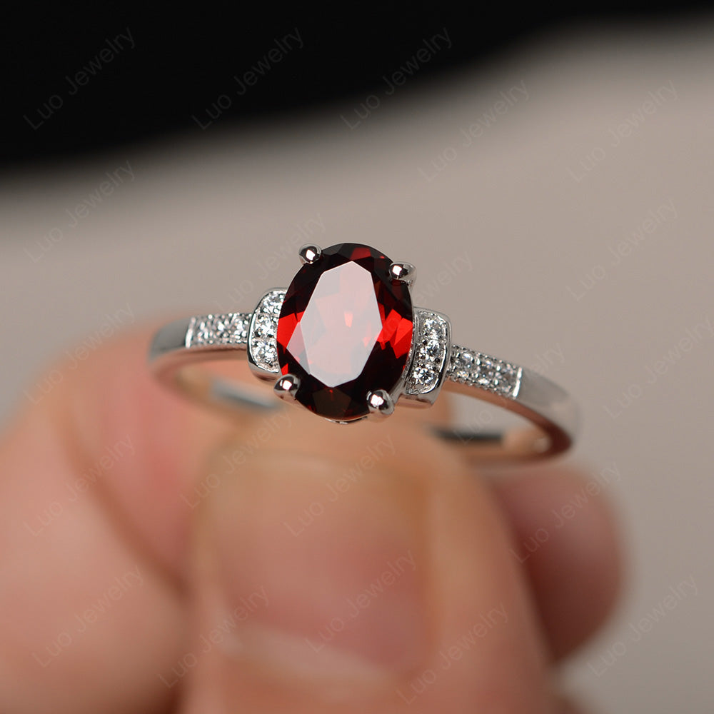 Garnet Wedding Ring Oval Engagement Ring - LUO Jewelry