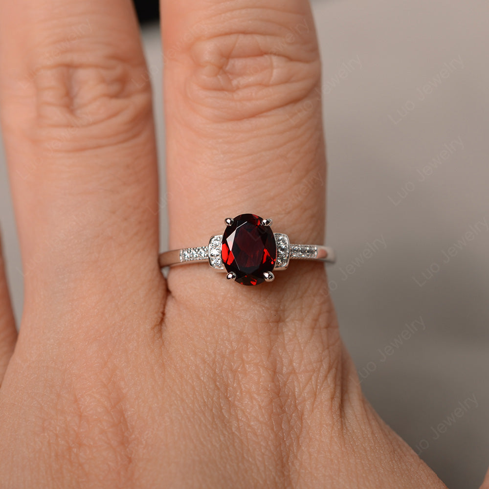 Garnet Wedding Ring Oval Engagement Ring - LUO Jewelry