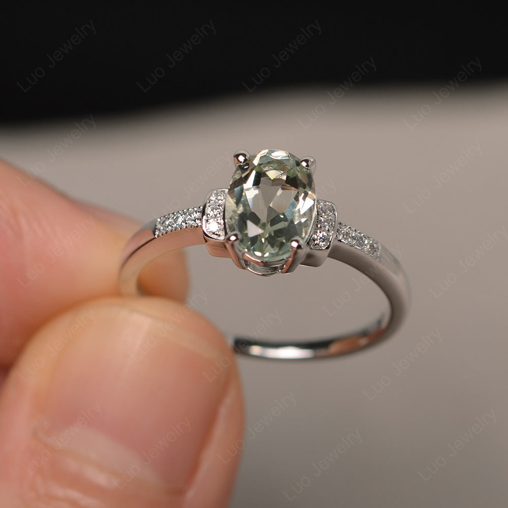 Green Amethyst Wedding Ring Oval Engagement Ring - LUO Jewelry