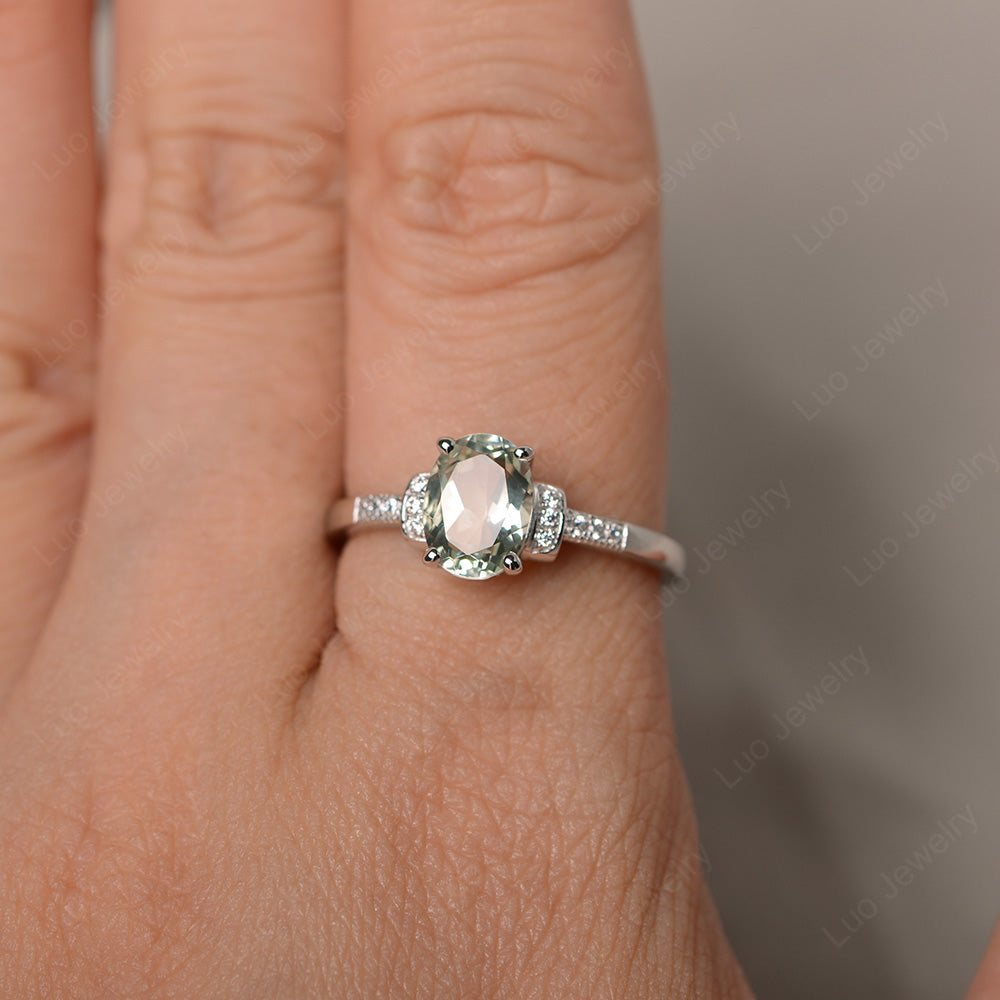 Green Amethyst Wedding Ring Oval Engagement Ring - LUO Jewelry