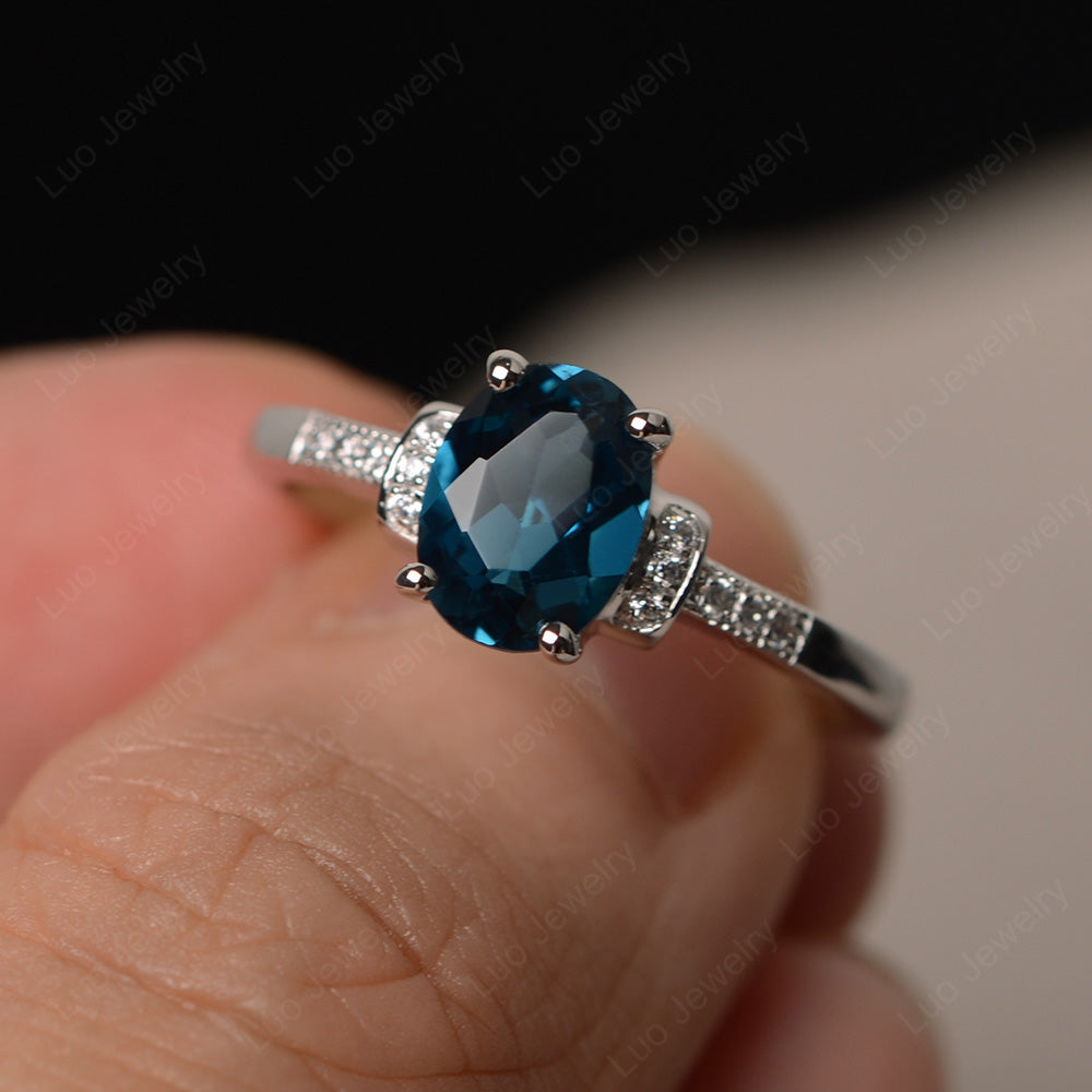 London Blue Topaz Wedding Ring Oval Engagement Ring - LUO Jewelry