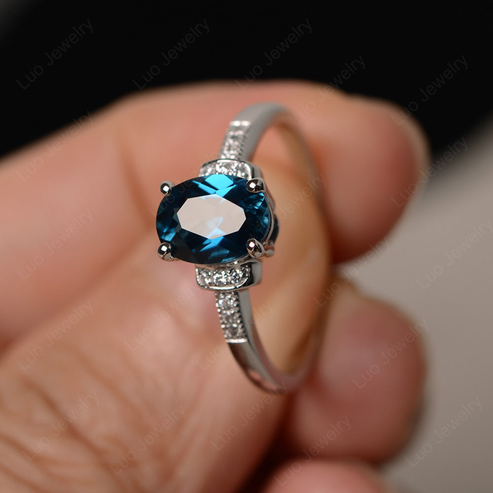 London Blue Topaz Wedding Ring Oval Engagement Ring - LUO Jewelry