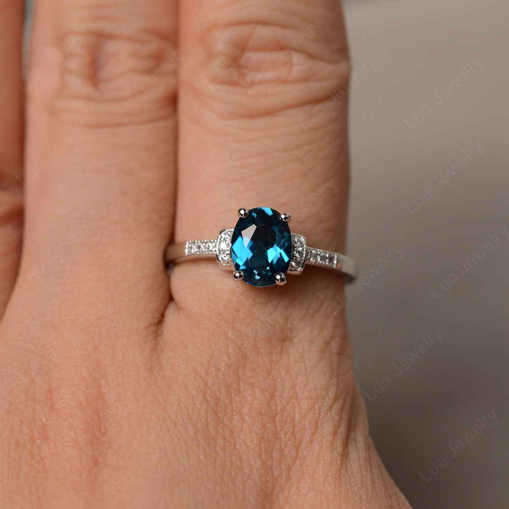 London Blue Topaz Wedding Ring Oval Engagement Ring - LUO Jewelry