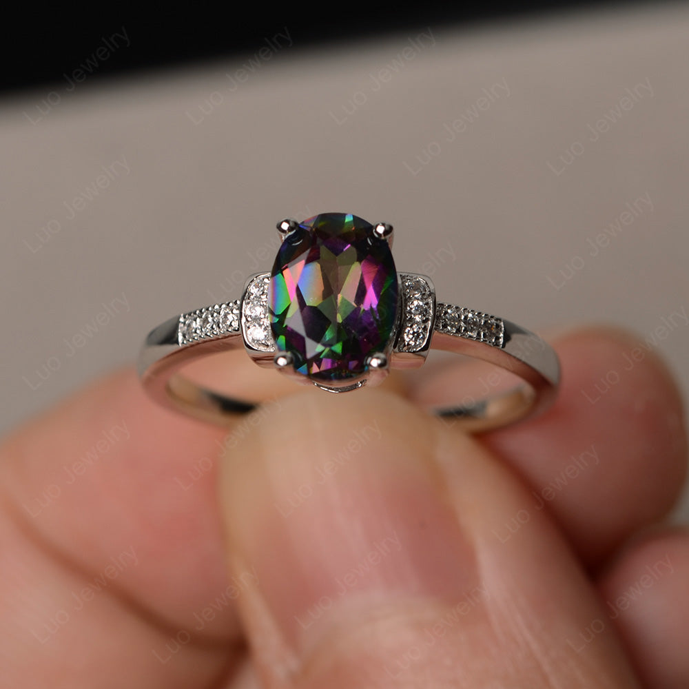 Mystic Topaz Wedding Ring Oval Engagement Ring - LUO Jewelry