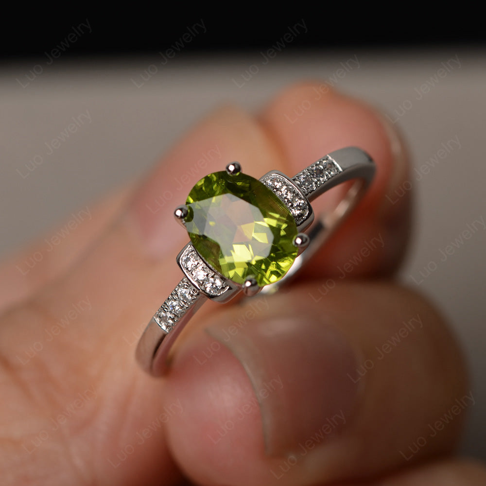 Peridot Wedding Ring Oval Engagement Ring - LUO Jewelry