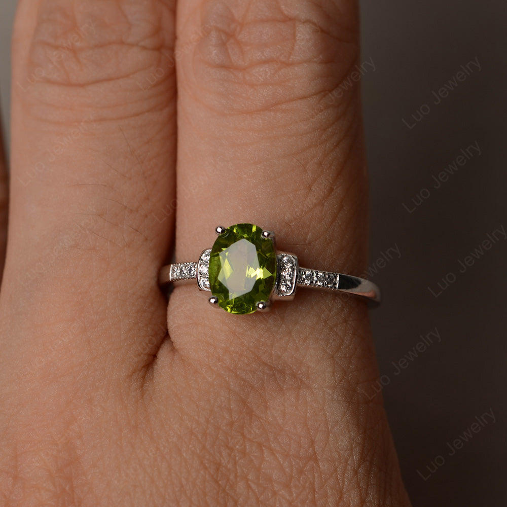Peridot Wedding Ring Oval Engagement Ring - LUO Jewelry