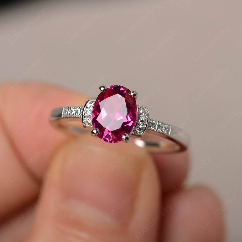Ruby Wedding Ring Oval Engagement Ring - LUO Jewelry