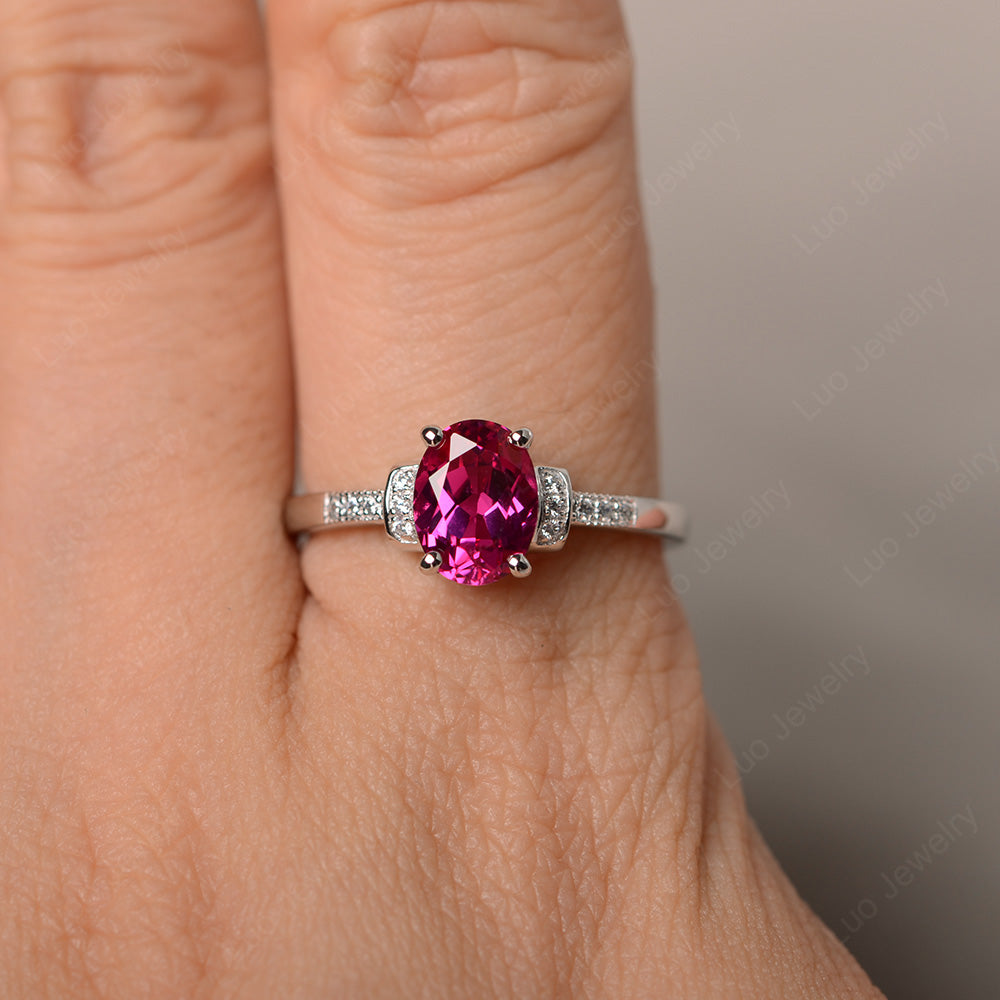 Ruby Wedding Ring Oval Engagement Ring - LUO Jewelry