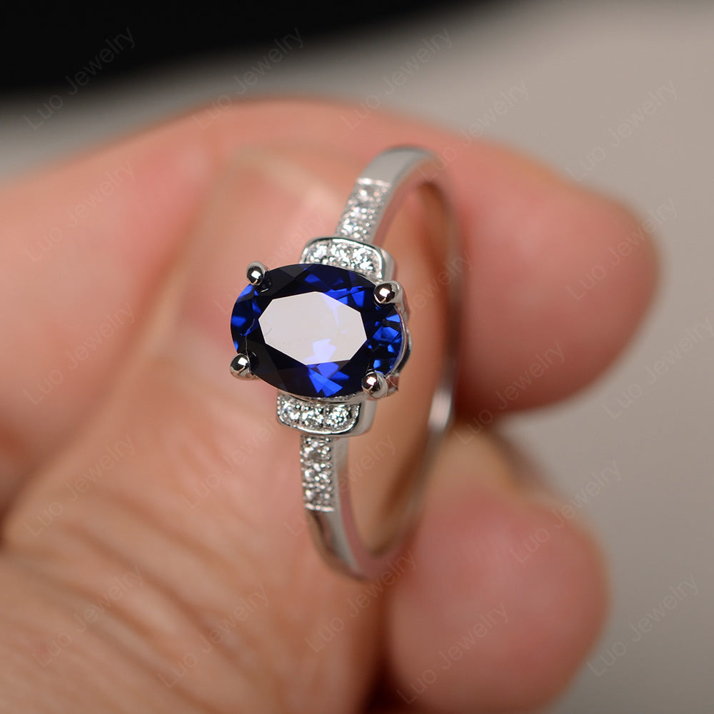 Lab Sapphire Wedding Ring Oval Engagement Ring - LUO Jewelry