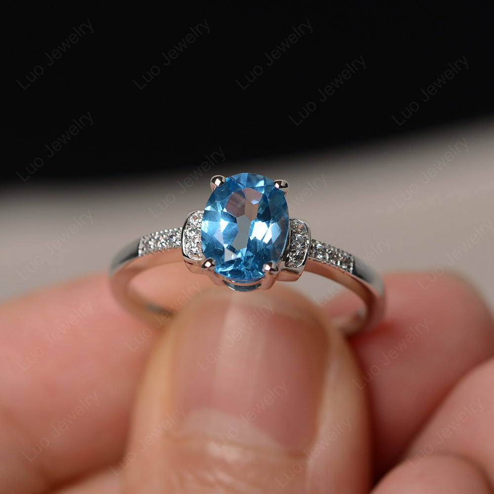 Swiss Blue Topaz Wedding Ring Oval Engagement Ring - LUO Jewelry