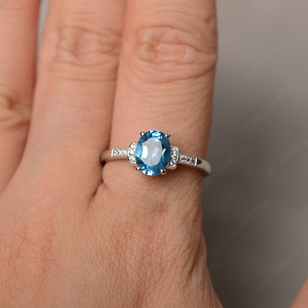 Swiss Blue Topaz Wedding Ring Oval Engagement Ring - LUO Jewelry