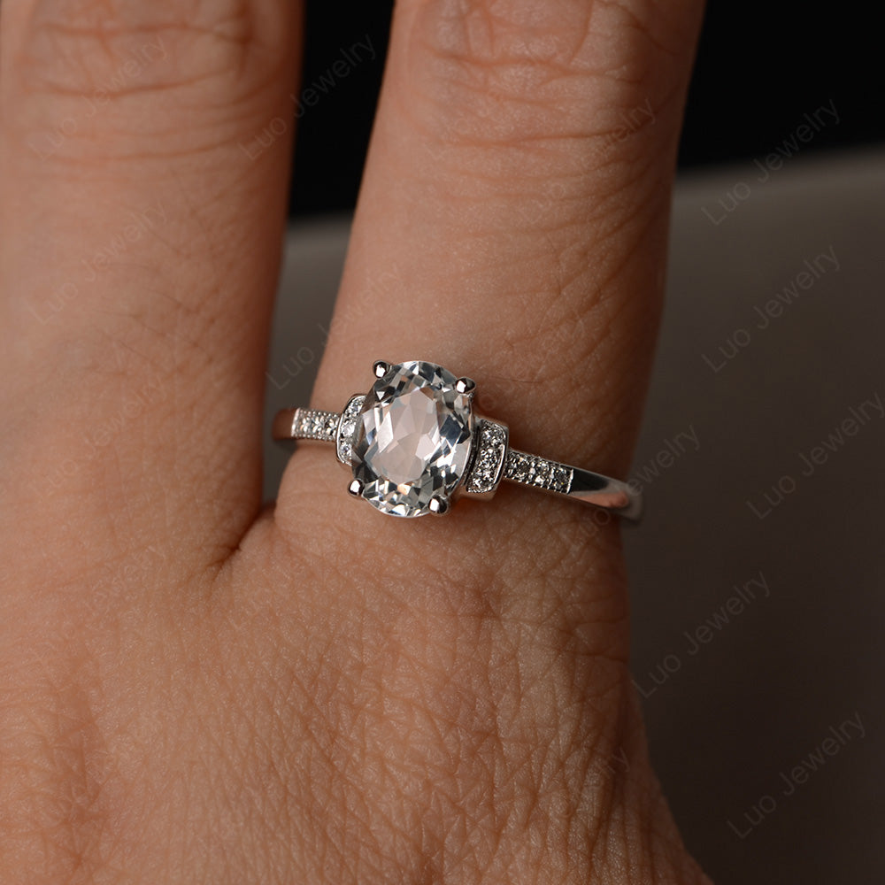 White Topaz Wedding Ring Oval Engagement Ring - LUO Jewelry