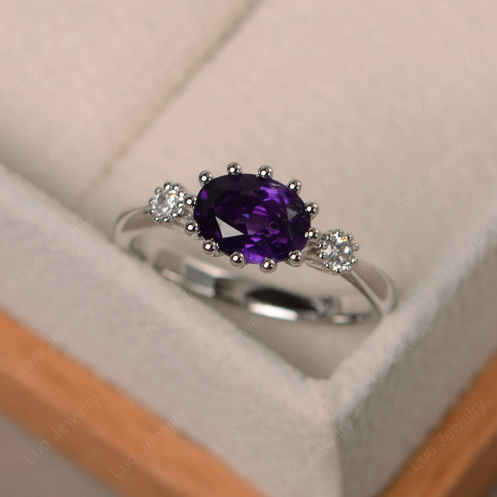 3 Stone Vintage Amethyst Mothers Wedding Ring - LUO Jewelry