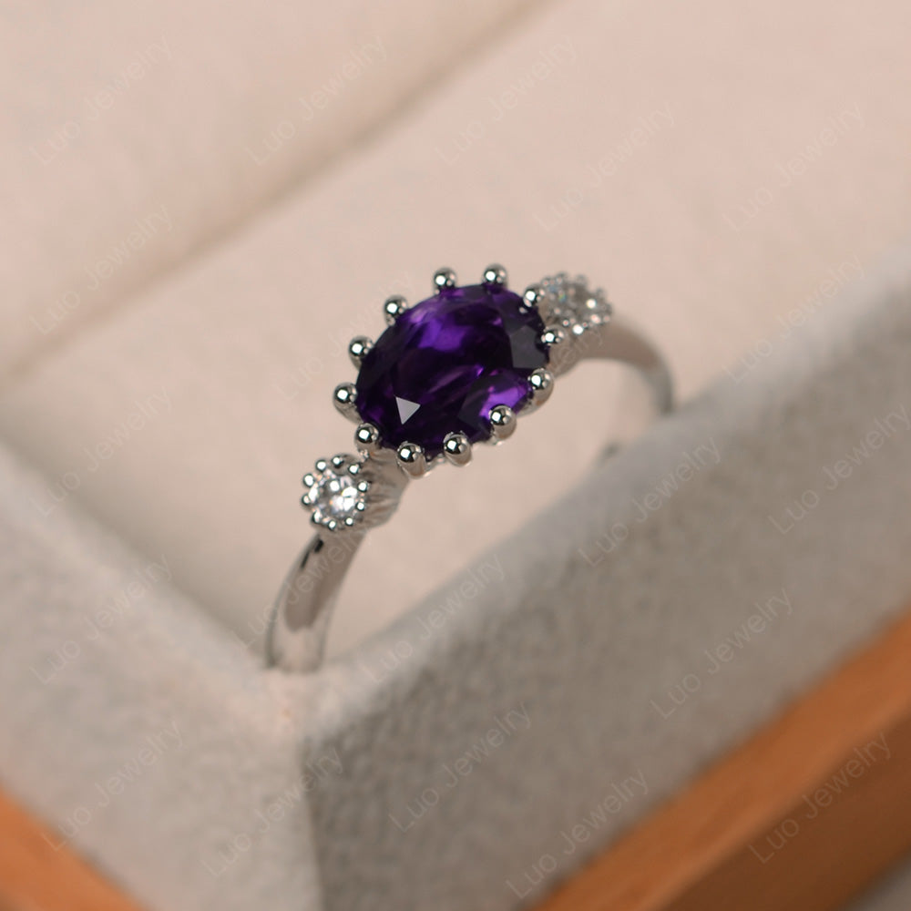 3 Stone Vintage Amethyst Mothers Wedding Ring - LUO Jewelry