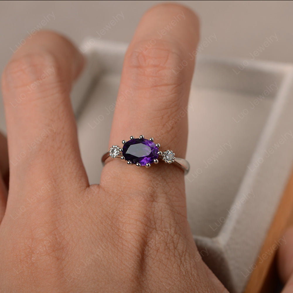 3 Stone Vintage Amethyst Mothers Wedding Ring - LUO Jewelry