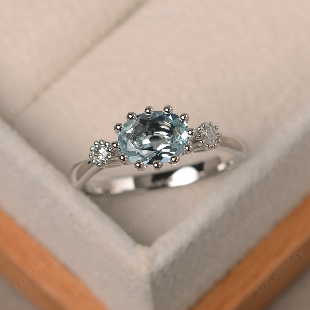 3 Stone Vintage Aquamarine Mothers Wedding Ring - LUO Jewelry