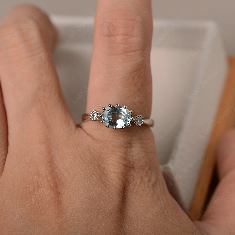 3 Stone Vintage Aquamarine Mothers Wedding Ring - LUO Jewelry
