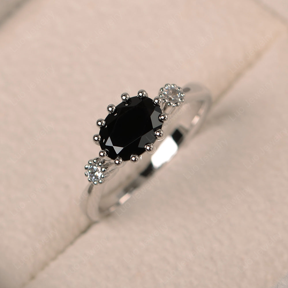 3 Stone Vintage Black Spinel Mothers Wedding Ring - LUO Jewelry