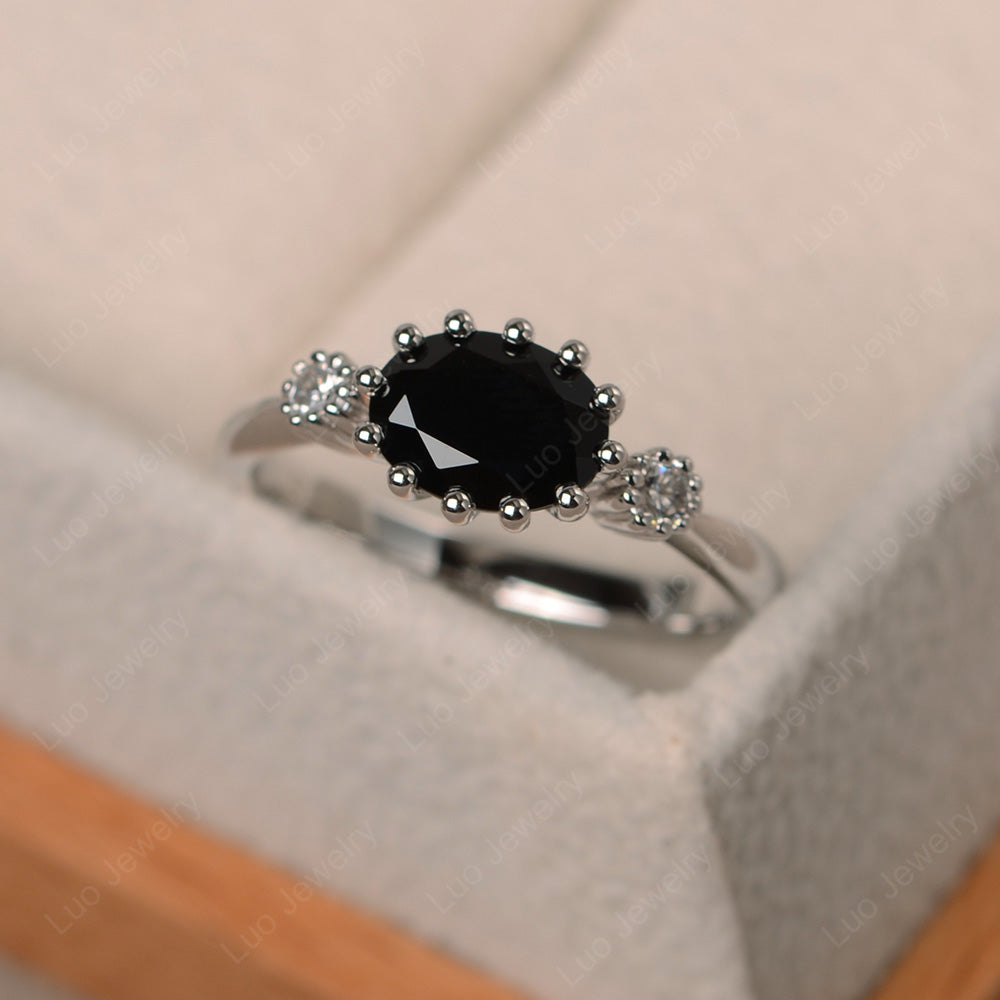 3 Stone Vintage Black Spinel Mothers Wedding Ring - LUO Jewelry