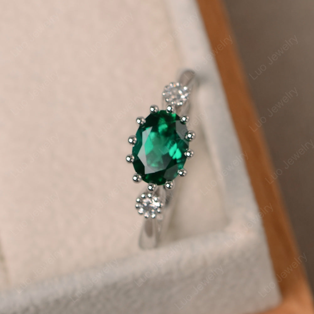 3 Stone Vintage Lab Emerald Mothers Wedding Ring - LUO Jewelry