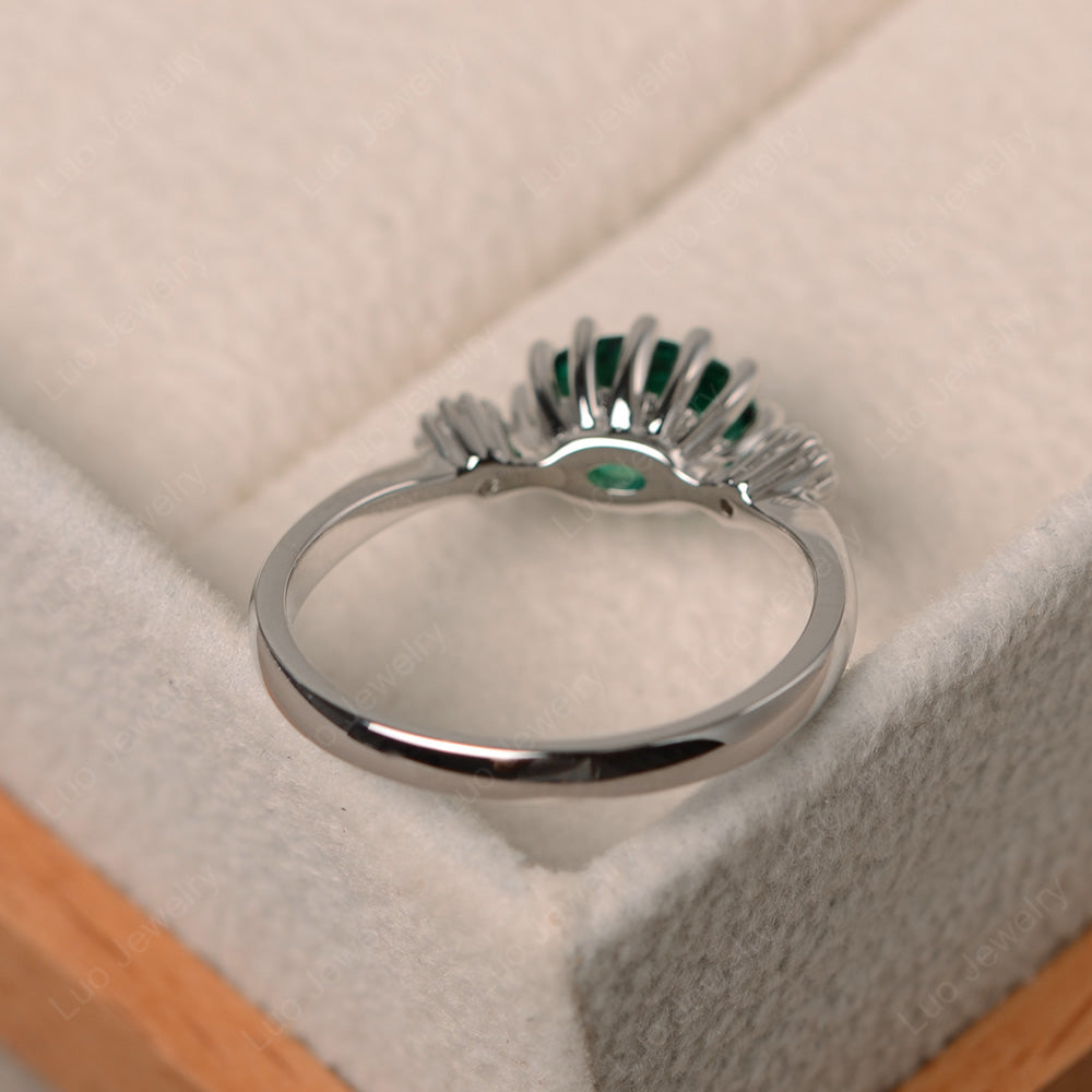 3 Stone Vintage Lab Emerald Mothers Wedding Ring - LUO Jewelry