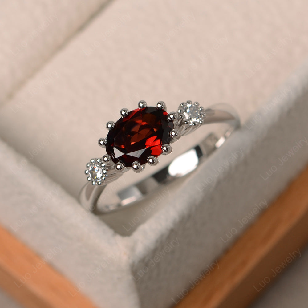 3 Stone Vintage Garnet Mothers Wedding Ring - LUO Jewelry