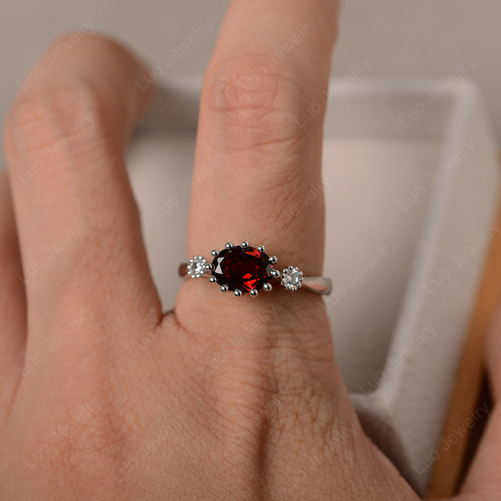 3 Stone Vintage Garnet Mothers Wedding Ring - LUO Jewelry