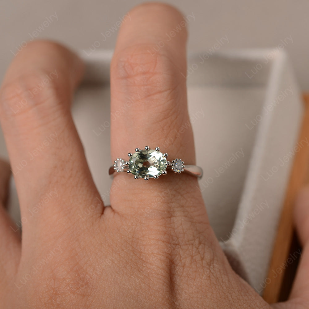 3 Stone Vintage Green Amethyst Mothers Wedding Ring - LUO Jewelry