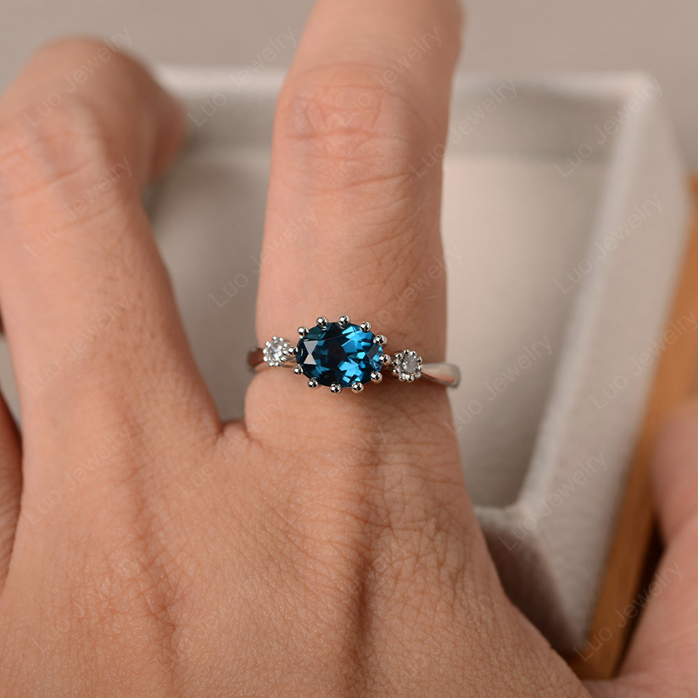 3 Stone Vintage London Blue Topaz Mothers Wedding Ring - LUO Jewelry
