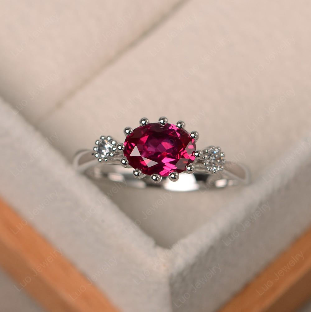 3 Stone Vintage Ruby Mothers Wedding Ring - LUO Jewelry