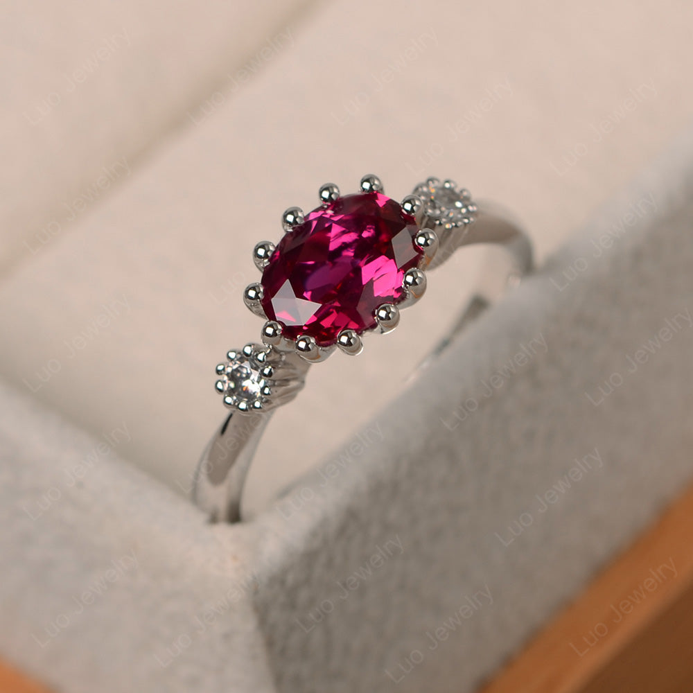 3 Stone Vintage Ruby Mothers Wedding Ring - LUO Jewelry