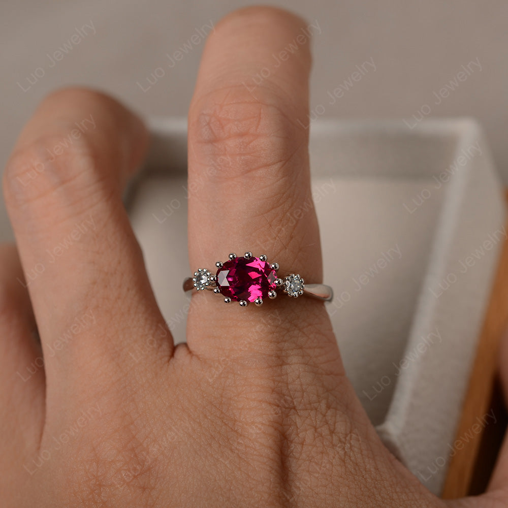 3 Stone Vintage Ruby Mothers Wedding Ring - LUO Jewelry