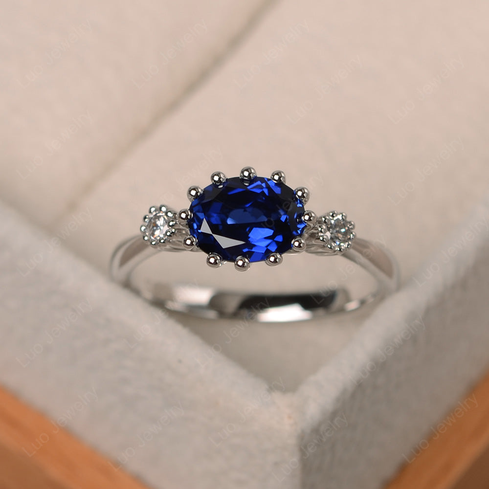 3 Stone Vintage Lab Sapphire Mothers Wedding Ring - LUO Jewelry