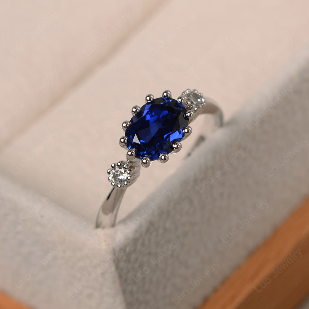 3 Stone Vintage Lab Sapphire Mothers Wedding Ring - LUO Jewelry