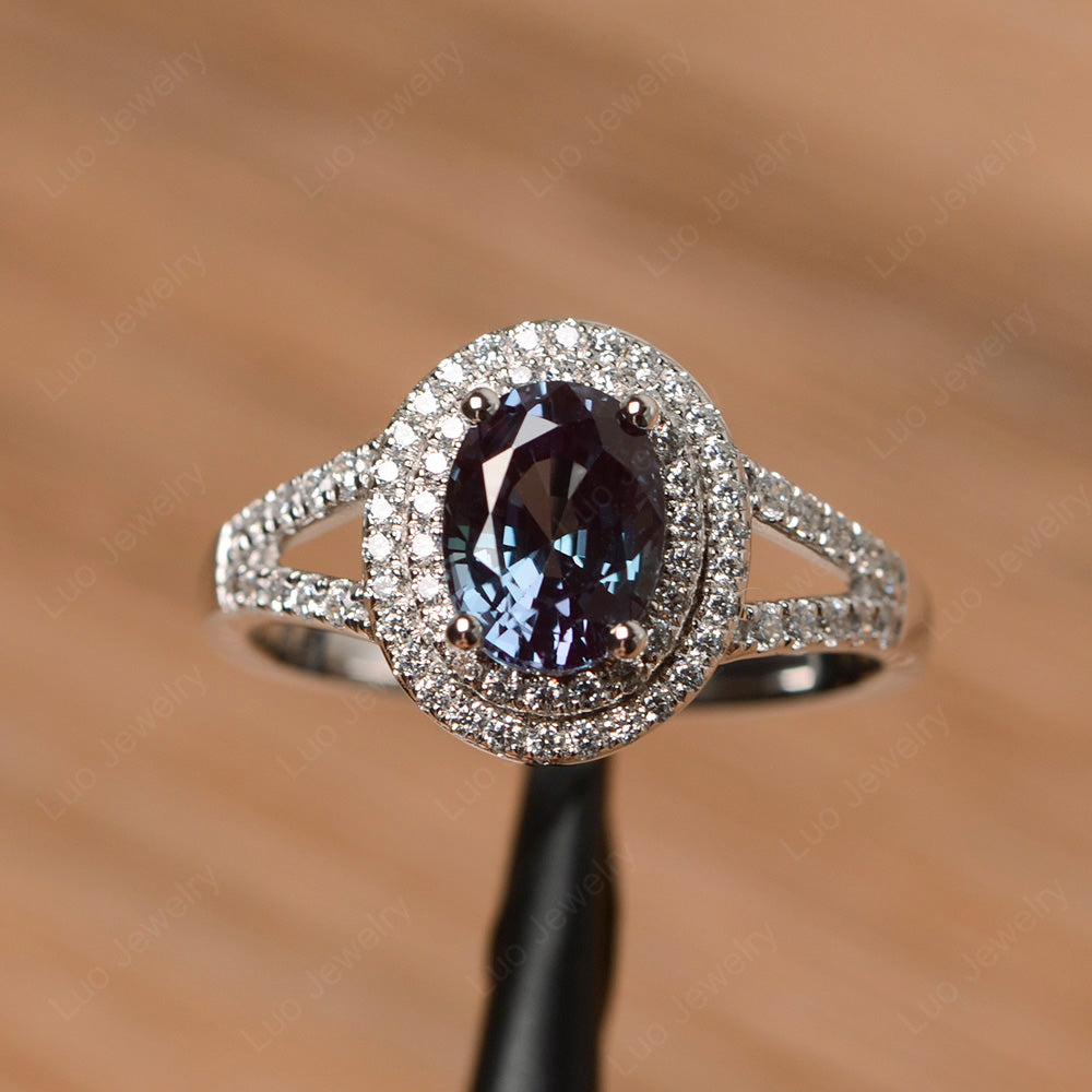 Alexandrite Double Halo Oval Engagement Ring - LUO Jewelry