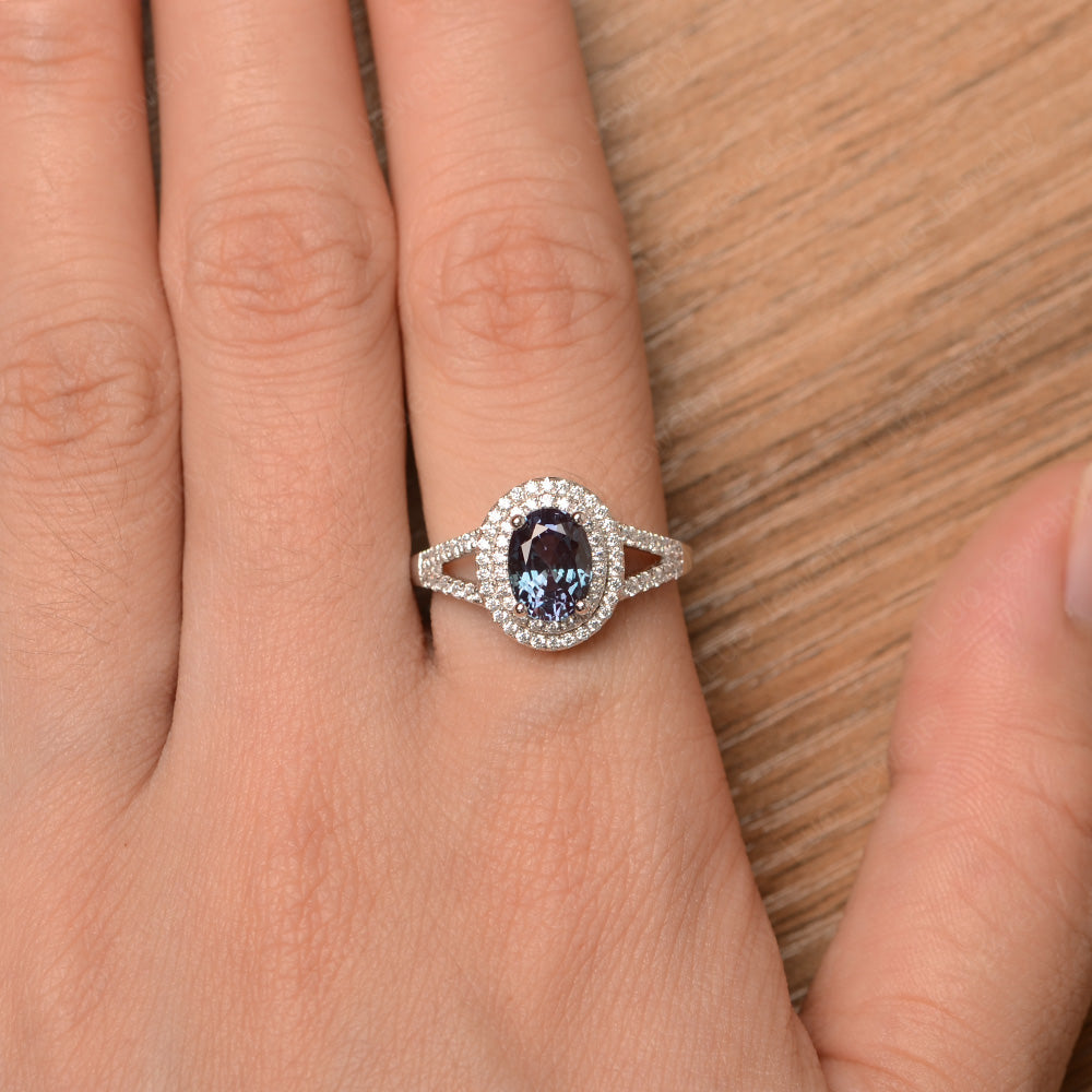 Alexandrite Double Halo Oval Engagement Ring - LUO Jewelry