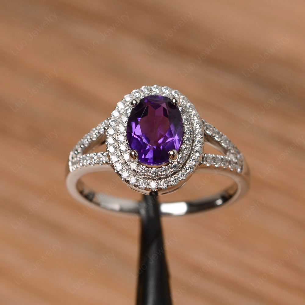 Amethyst Double Halo Oval Engagement Ring - LUO Jewelry