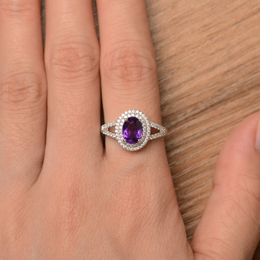 Amethyst Double Halo Oval Engagement Ring - LUO Jewelry